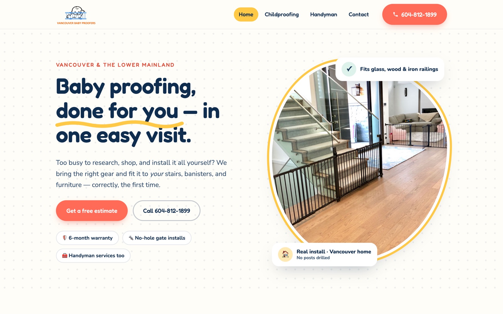 Vancouver Baby Proofers website on desktop
