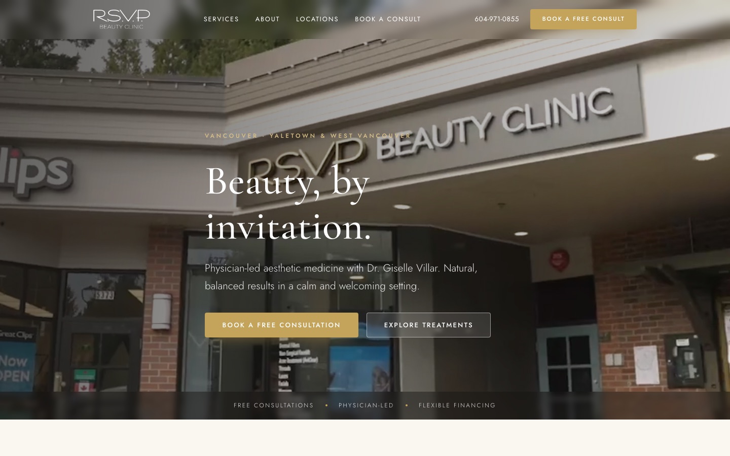 RSVP Beauty Clinic website on desktop